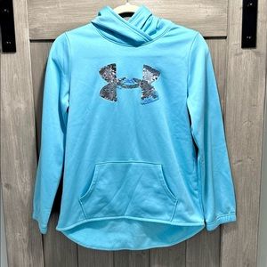 Under Armour Girls Fleece Sequin Logo Hoodie | Youth Large | Sky Blue